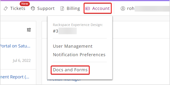 Docs and Forms option available under the Account navigation