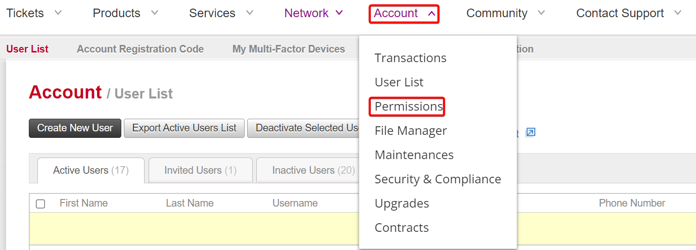 Select permissions under Account tab