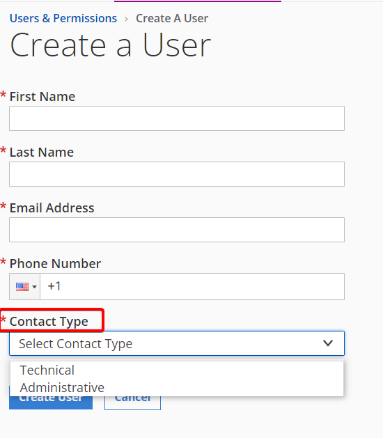 Select the required contact type