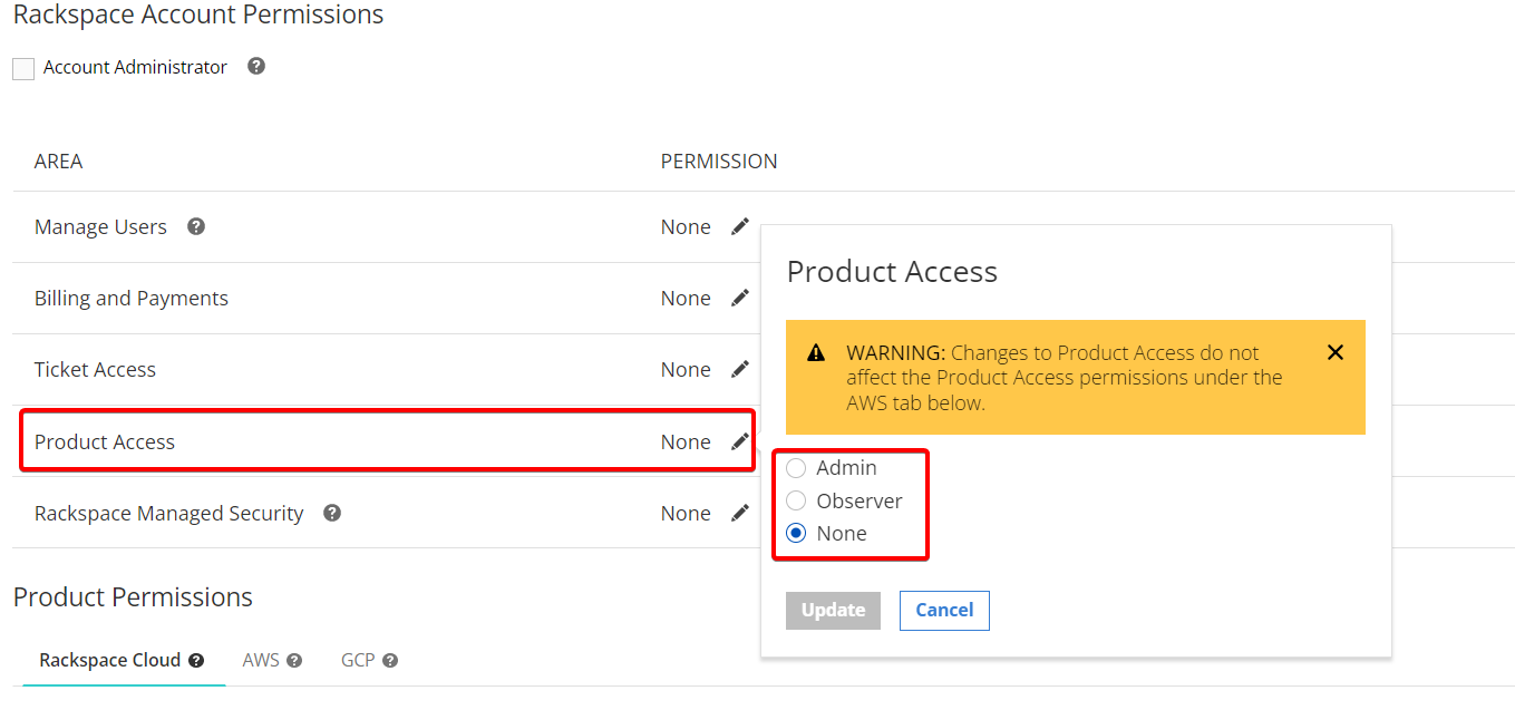 Assign product permissions to the user