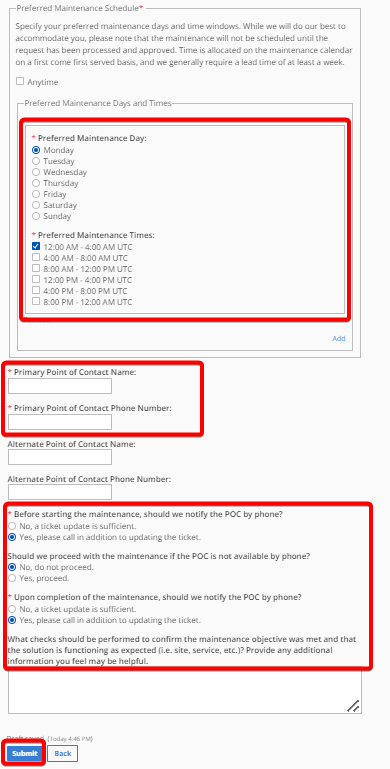 Deselected Anytime Checkbox to decide day and time for schedule maintenance