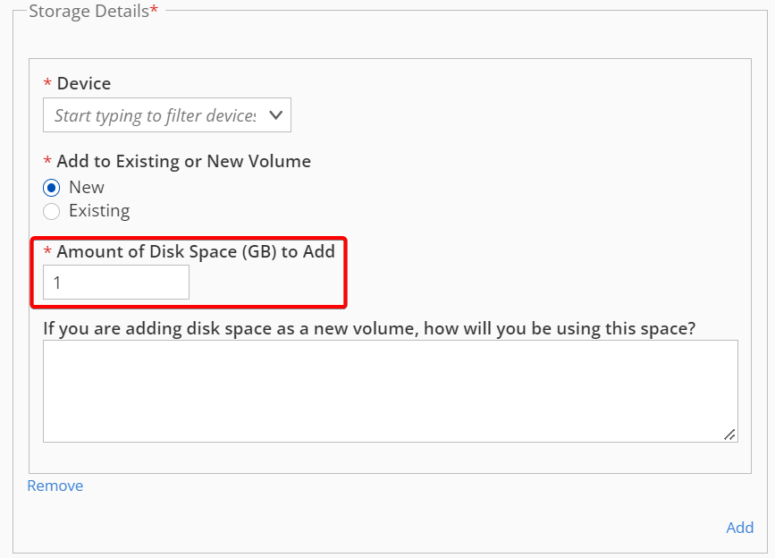 Enter required amount of diskspace