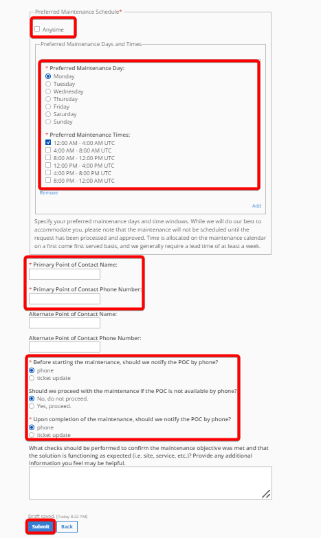 Anytime checkbox is deselected, then select preferred day and time