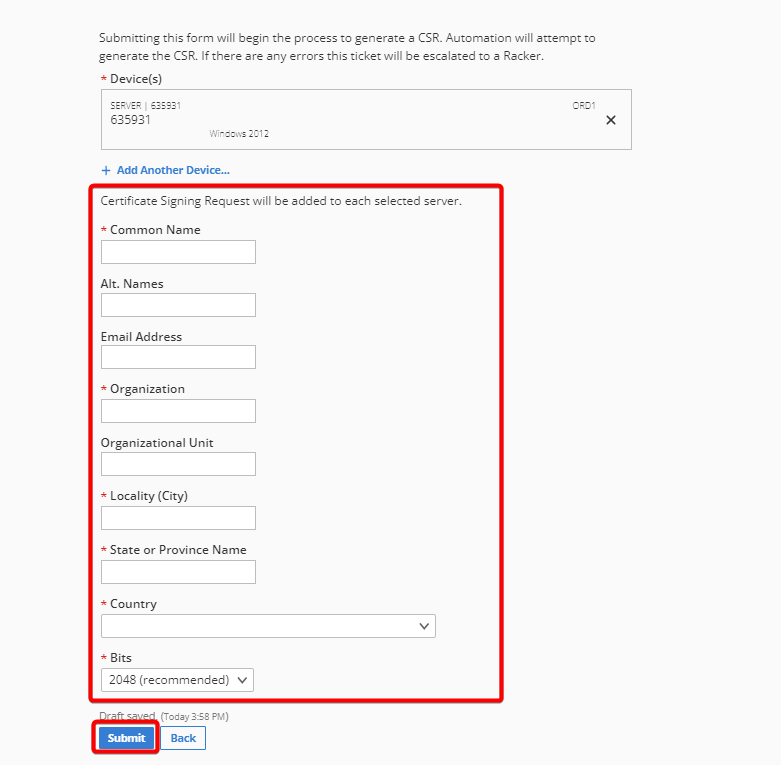 Signing request form