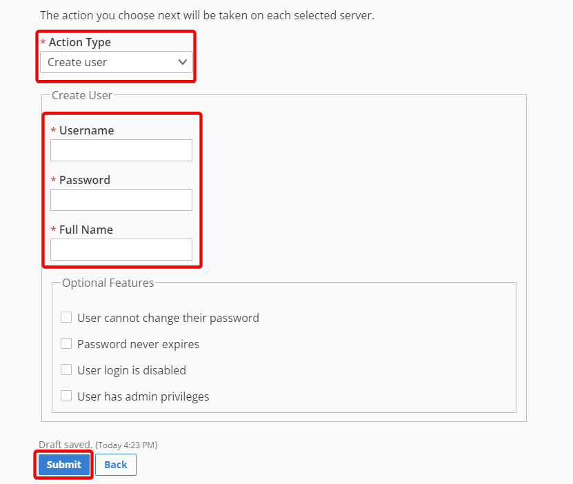 Enter credential of new user