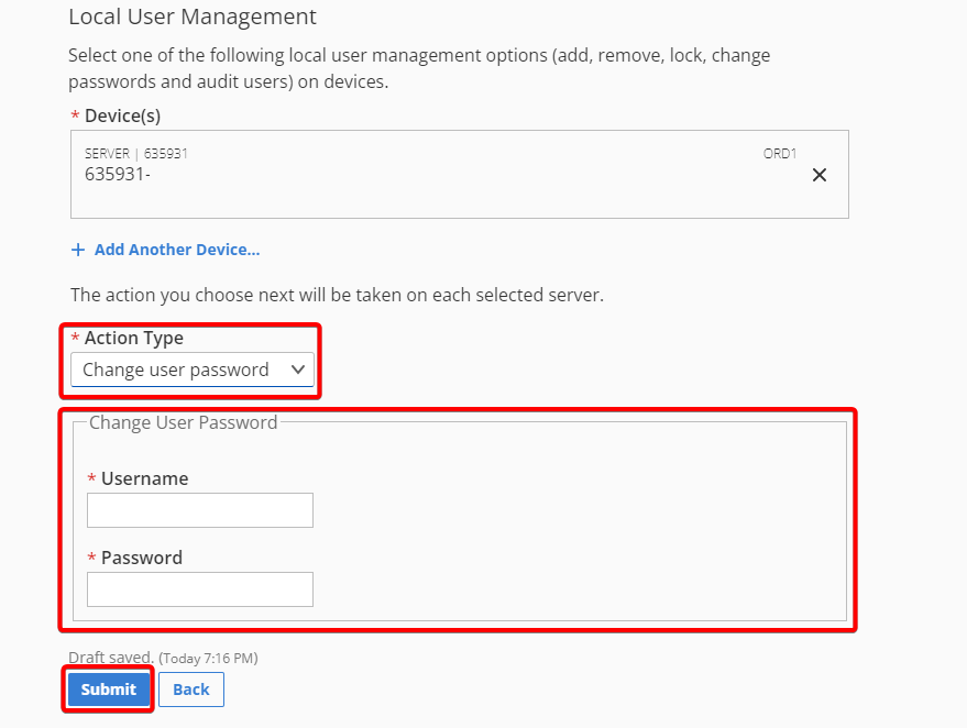 To change User password enter the suitable password