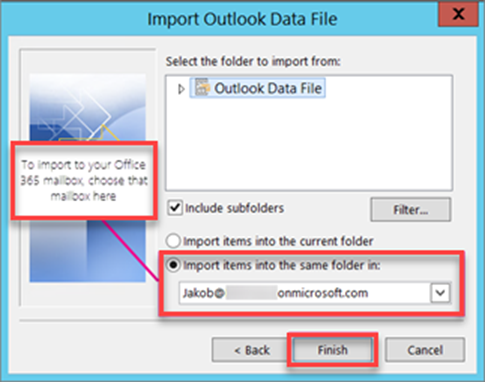 Import items into same folder